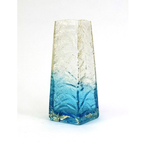 597 - Clear and blue glass textured vase of square tapering form, possibly Scandinavian, 26cm high