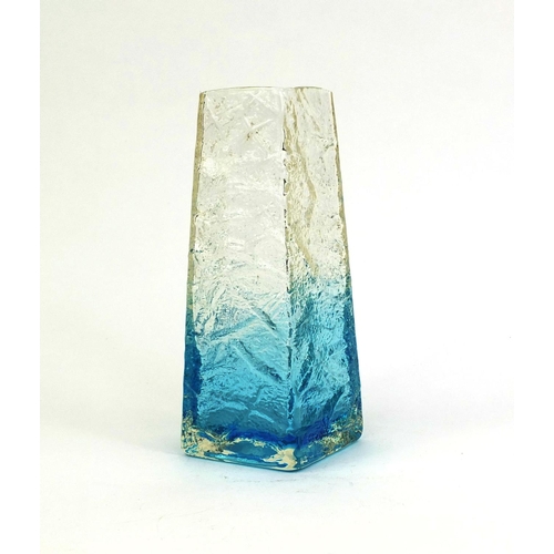 597 - Clear and blue glass textured vase of square tapering form, possibly Scandinavian, 26cm high