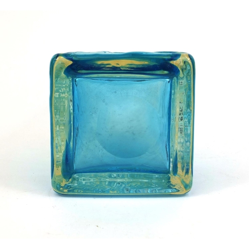 597 - Clear and blue glass textured vase of square tapering form, possibly Scandinavian, 26cm high