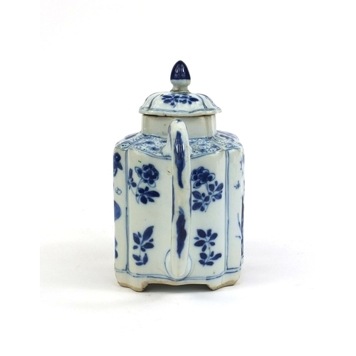 397 - Chinese blue and white porcelain shaped teapot, hand painted with insects amongst foliage and still ... 