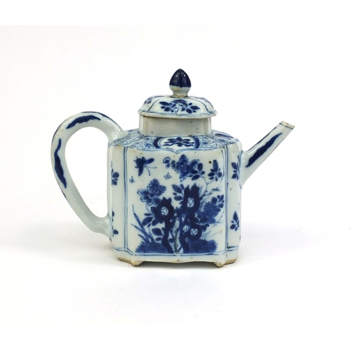 397 - Chinese blue and white porcelain shaped teapot, hand painted with insects amongst foliage and still ... 