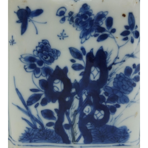 397 - Chinese blue and white porcelain shaped teapot, hand painted with insects amongst foliage and still ... 