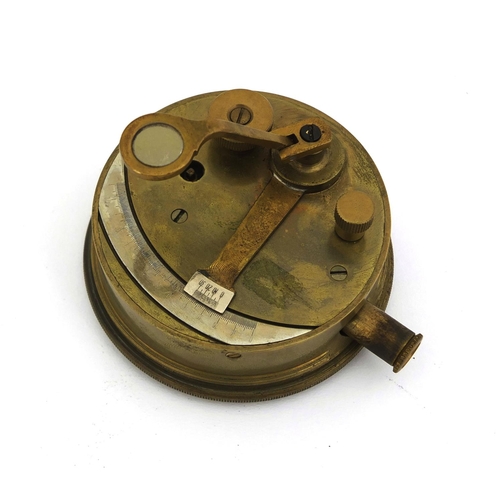 28 - Brass pocket sextant with silvered arch and extending sighting tube, 8cm in diameter