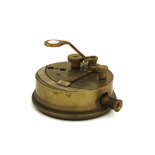 28 - Brass pocket sextant with silvered arch and extending sighting tube, 8cm in diameter