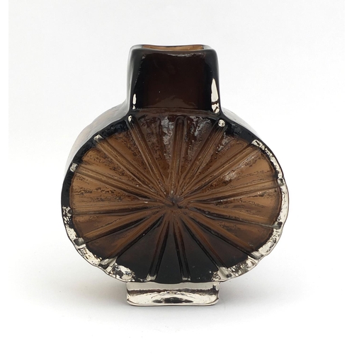 593 - Whitefriars brown glass sunburst vase desgined by Geoffrey Baxter, 15cm high