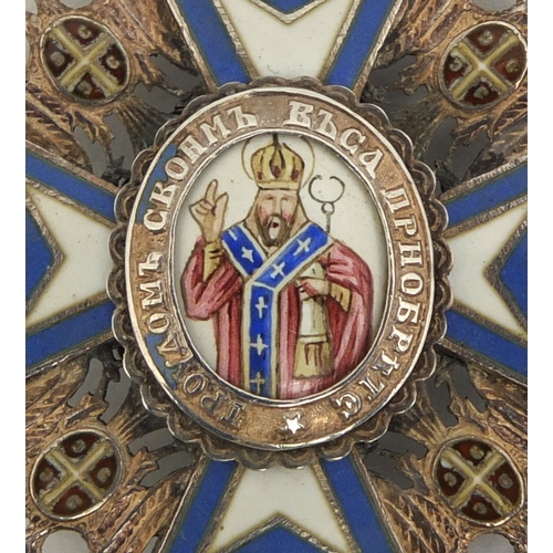 286 - Military interest Serbian Order of Saint Sava silver and enamelled badge, dated 1883, 6cm high, appr... 