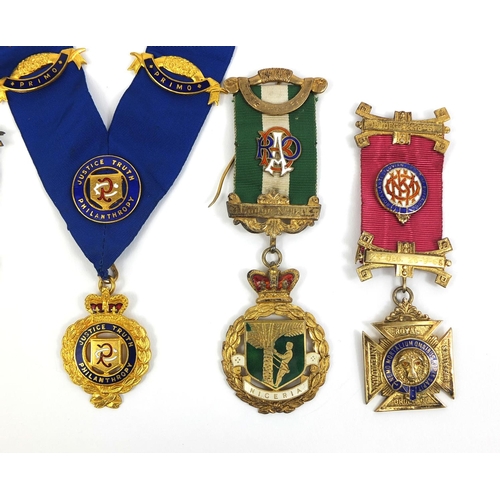 236 - Group of six Royal order of Buffalo's enamelled jewels including four silver examples, some awarded ... 