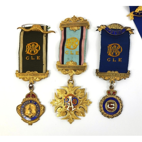 236 - Group of six Royal order of Buffalo's enamelled jewels including four silver examples, some awarded ... 