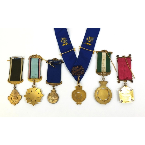 236 - Group of six Royal order of Buffalo's enamelled jewels including four silver examples, some awarded ... 