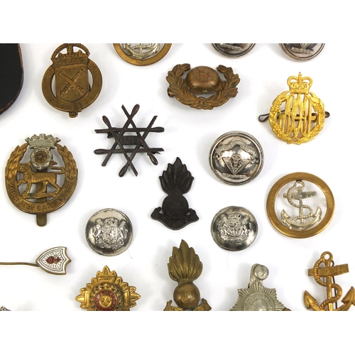 280 - Collection of British Military Naval interest cap badges and pips, together with a Christmas 1914 br... 