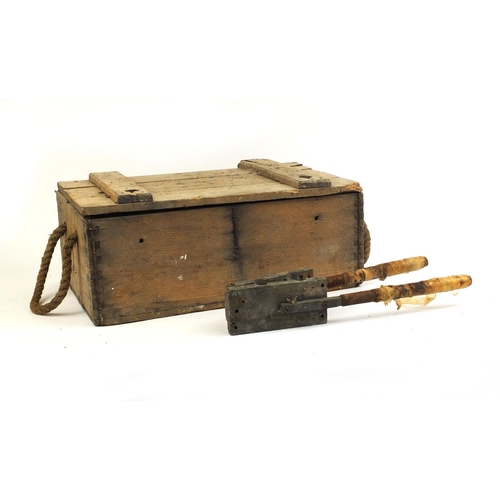 296 - **Description Amended 08-03-17** Military interest pine ammunition box together with a lead fishing ... 