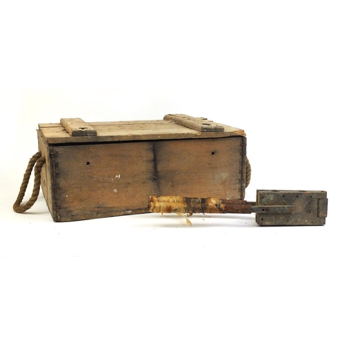 296 - **Description Amended 08-03-17** Military interest pine ammunition box together with a lead fishing ... 