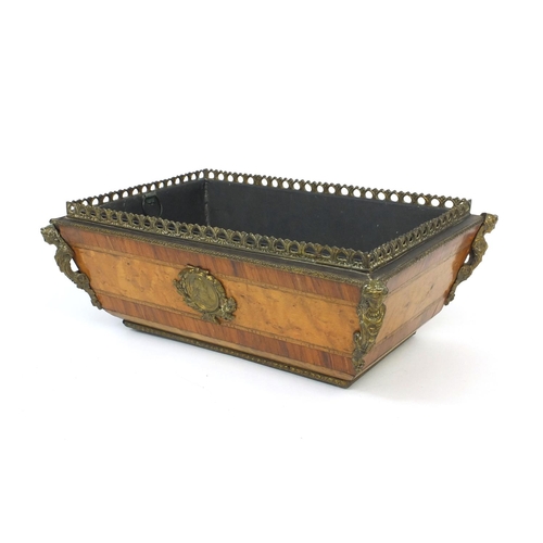 18 - 19th century French inlaid Kingwood and birds eye maple table wine cooler with liner, the ormolu mou... 