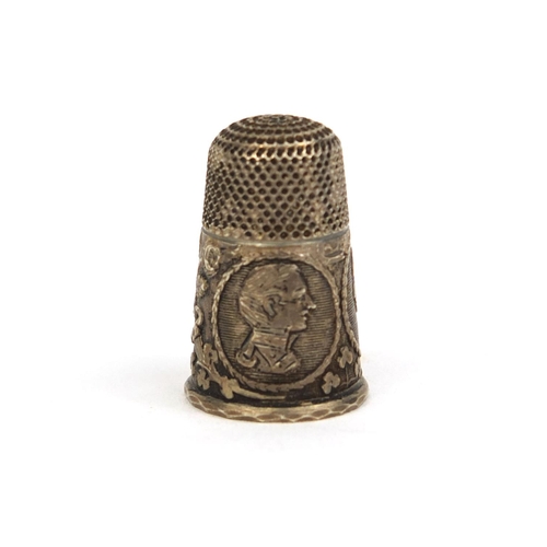 40 - Victorian silver coloured commemorative thimble decorated with portraits of Queen Victoria and Princ... 