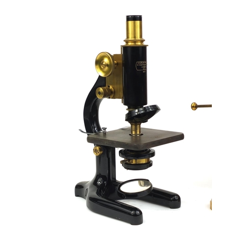30 - Charles Perry of London adjustable brass microscope together with a broadhurst Clarkson & Co brass m... 
