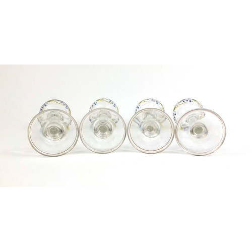 571 - Set of four German Theresienthal glasses, hand painted with fruiting vines, each 21.5cm high