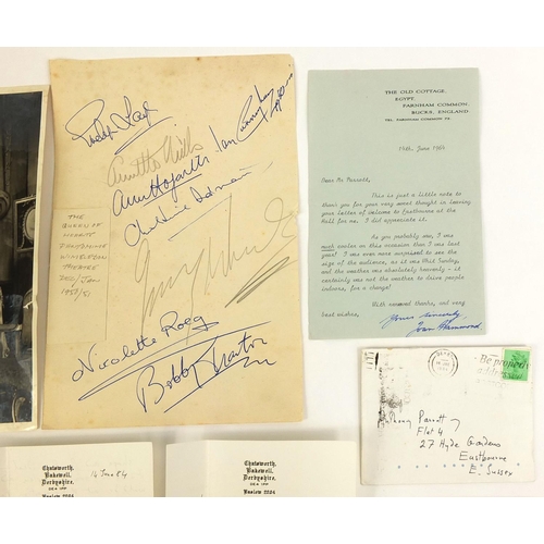 164 - Group of theatrical autographs, black and white photographs and a letter from Deborah Devonshire, th... 