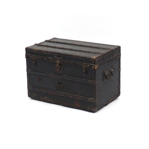 15 - 19th century Louis Vuitton leather bound wooden travelling trunk with carrying handles, 41cm high x ... 