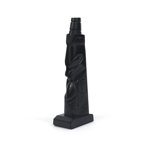 524 - Tribal interest Haida carved Argillite totem pole, signed Skidegate McGuire '69, 13cm high