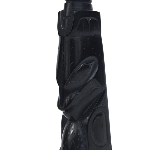 524 - Tribal interest Haida carved Argillite totem pole, signed Skidegate McGuire '69, 13cm high