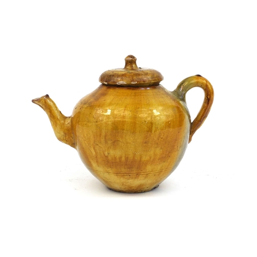 539 - Victorian treacle glazed country pottery teapot, 16cm high