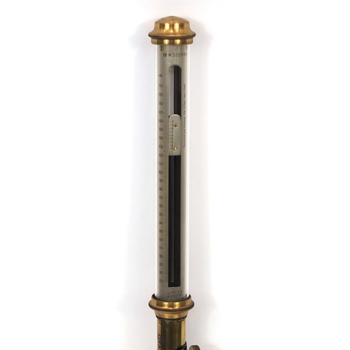 752 - J Hicks of London brass ships stick barometer, marine NK.2., with original fitted box and Air Minist... 