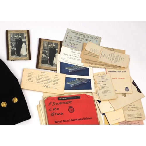 295 - British Military interest World War II Naval uniform and ephemera relating to Frank Dormer and Miss ... 