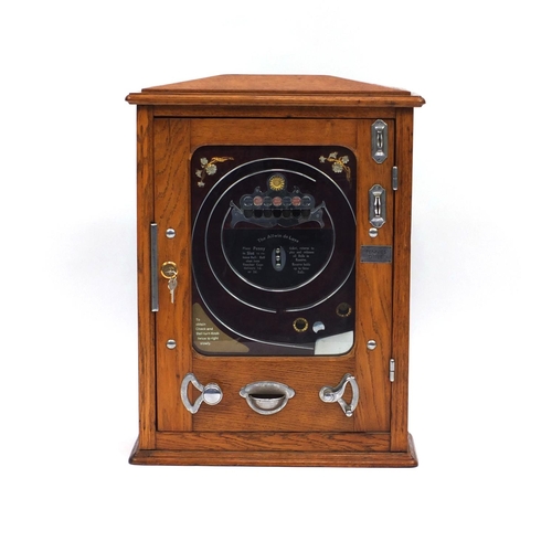 242 - Vintage light oak cased Allwin Luxe penny slot machine, 68cm high