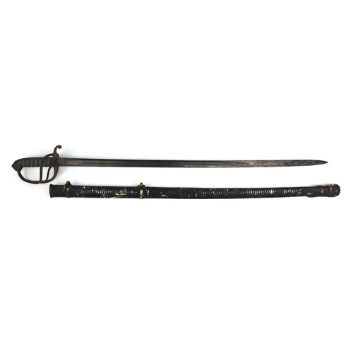 304 - Military interest Timewell of London dress sword, with scabbard and wire bound shagreen grip, the st... 