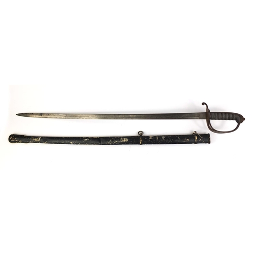 304 - Military interest Timewell of London dress sword, with scabbard and wire bound shagreen grip, the st... 