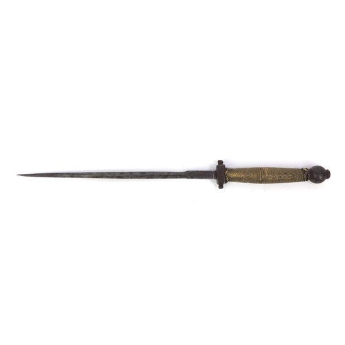 309 - 18th Century stiletto fighting knife with wire bound grip, 26cm long