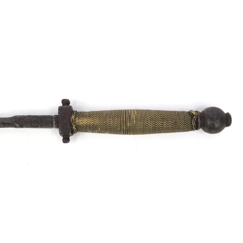 309 - 18th Century stiletto fighting knife with wire bound grip, 26cm long