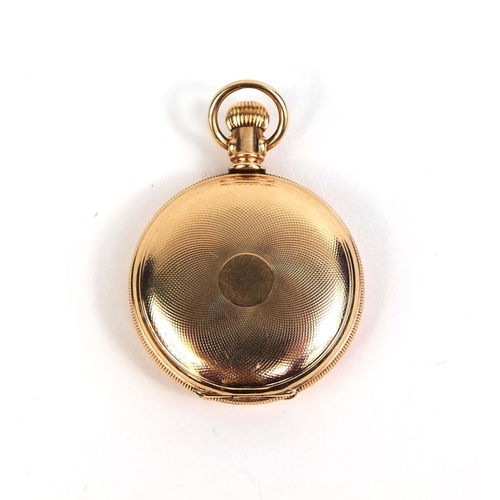 880 - Ladies gold plated full hunter pocket watch with engine turned decoration, 3.5cm in diameter, approx... 