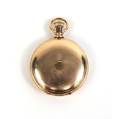 880 - Ladies gold plated full hunter pocket watch with engine turned decoration, 3.5cm in diameter, approx... 