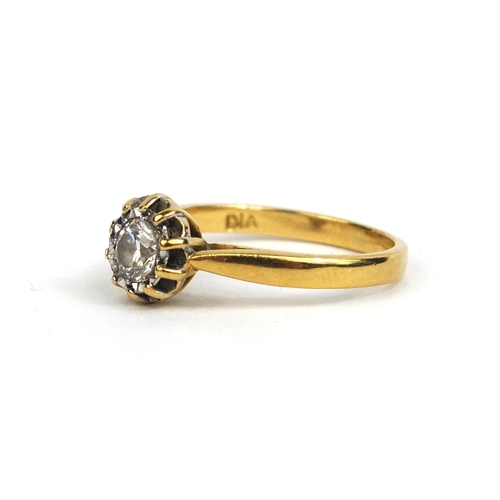 808 - 18ct gold diamond solitaire ring, size J, approximate weight 2.9g