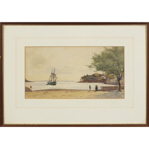 943 - Stanley Inchdold - Watercolour onto paper, moored boats coastal scene, mounted and framed, 33cm x 17... 