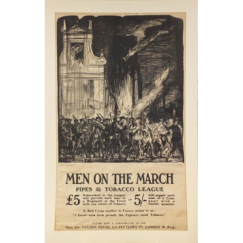 175 - Military interest Frank Brangwyn 'Men on the March' poster, printed by the Avenue press limited, mou... 