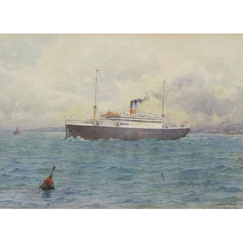 944 - Goodwin Kilburne 1930 - Watercolour, passenger cruise liner at sea, mounted and framed, 32cm x 24cm ... 