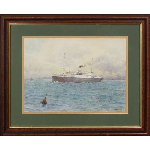 944 - Goodwin Kilburne 1930 - Watercolour, passenger cruise liner at sea, mounted and framed, 32cm x 24cm ... 