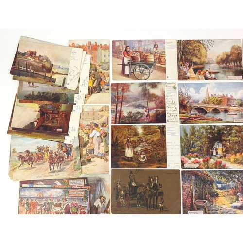 209 - Group of postcards including Olett greetings cards, art cards, stagecoaches and Military examples