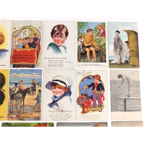 212 - Group of postcards including bank notes, saucy seaside and children examples