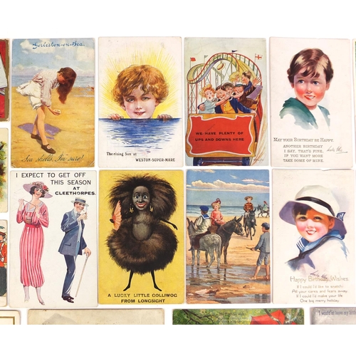 212 - Group of postcards including bank notes, saucy seaside and children examples