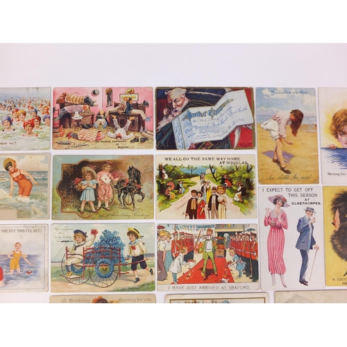 212 - Group of postcards including bank notes, saucy seaside and children examples