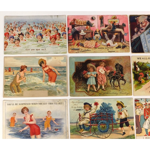 212 - Group of postcards including bank notes, saucy seaside and children examples