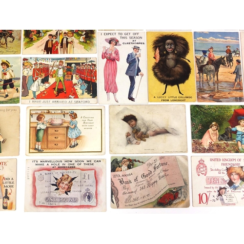 212 - Group of postcards including bank notes, saucy seaside and children examples