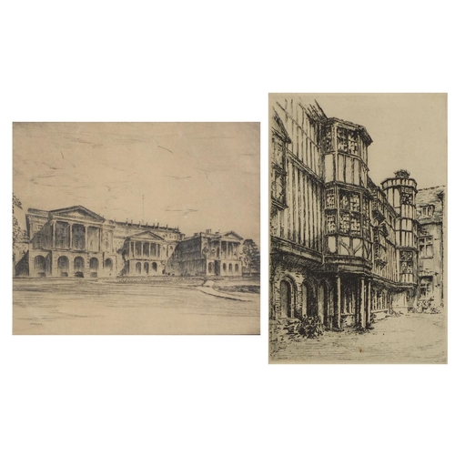 1036 - Two pencil signed black and white etchings, both of building including one by Edward J Cherry, both ... 