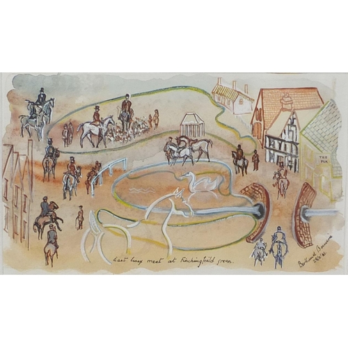 127 - Two horse racing interest watercolour and gouache, one titled 'One Going Down to the Start New Marke... 