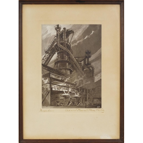 1057 - Pencil signed print, Dagenham electric plant, mounted and framed, 26cm x 18cm excluding the mount an... 