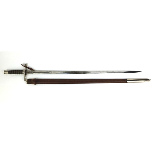 303 - Military interest F W Forsyth Ltd. of Edinburgh and Glasgow dress sword, with leather scabbard and w... 