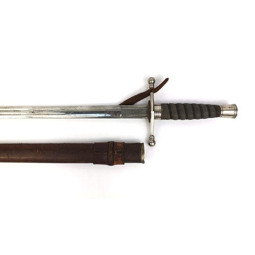 303 - Military interest F W Forsyth Ltd. of Edinburgh and Glasgow dress sword, with leather scabbard and w... 